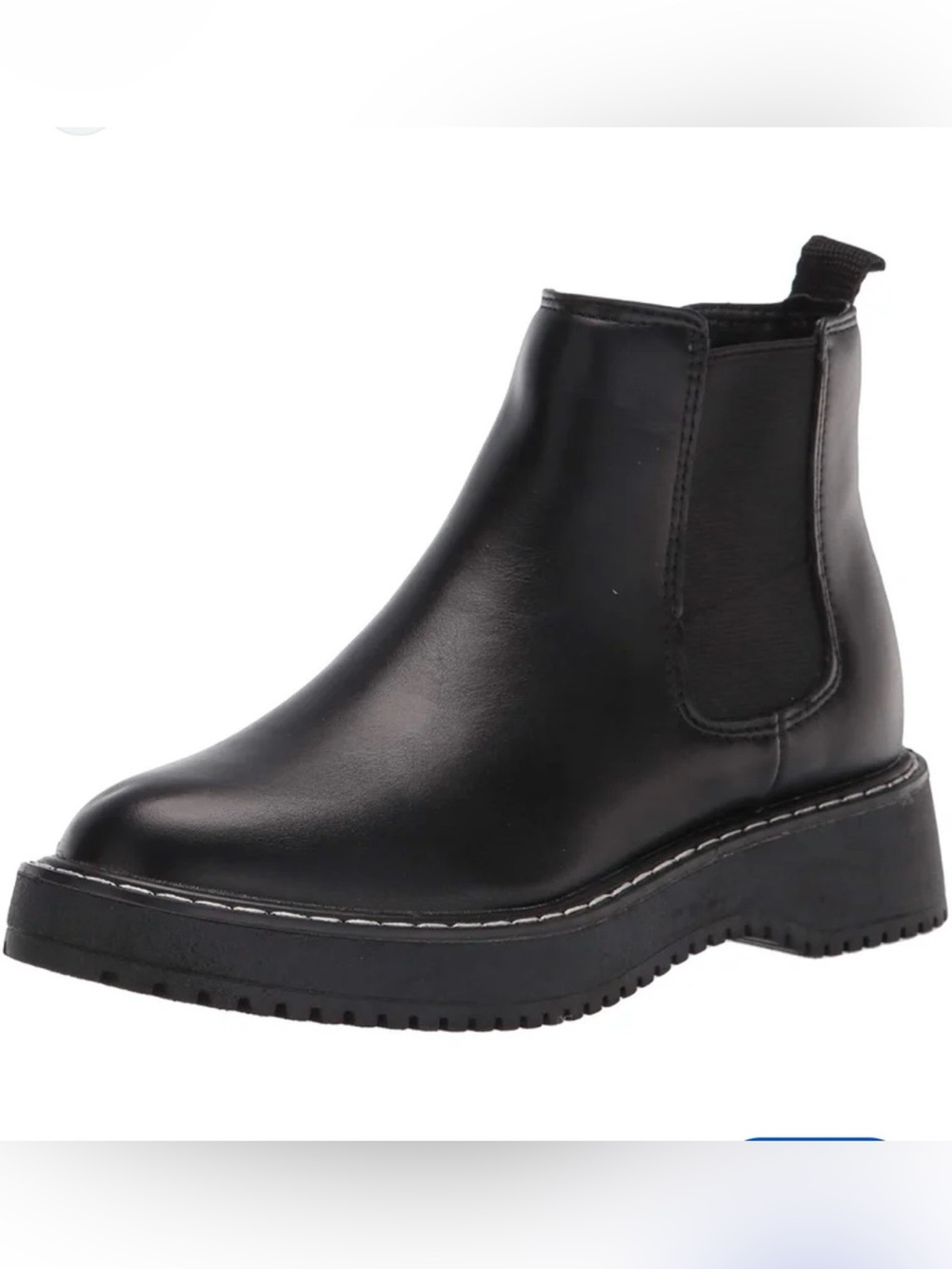 Steve Madden Black Chelsea Platform Faux Leather Ankle Bootie